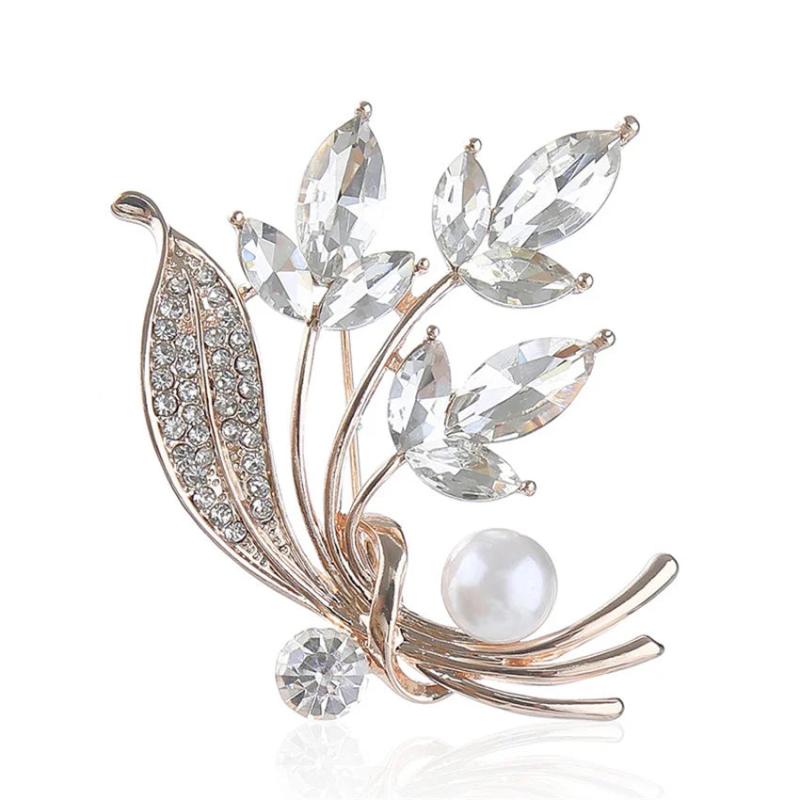 Flower Pin Pearl Leaf Brooch High-grade Corsage Women's Clothing Accessories