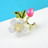 Enamel Rose Flower Brooch Pin for Women, Elegant Coat Shirt Jewelry Gift