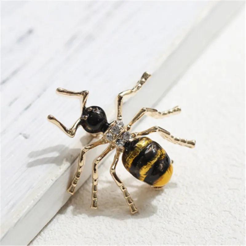 Gold-color Enamel Fire Ants Brooch Animal Corsage Pins