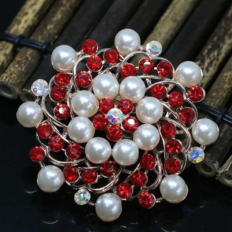 Crystal Shell Pearl Bead Flower Brooches - 8 Colors