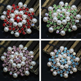 Crystal Shell Pearl Bead Flower Brooches - 8 Colors