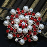 Crystal Shell Pearl Bead Flower Brooches - 8 Colors