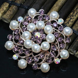 Crystal Shell Pearl Bead Flower Brooches - 8 Colors