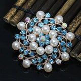 Crystal Shell Pearl Bead Flower Brooches - 8 Colors