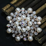 Crystal Shell Pearl Bead Flower Brooches - 8 Colors
