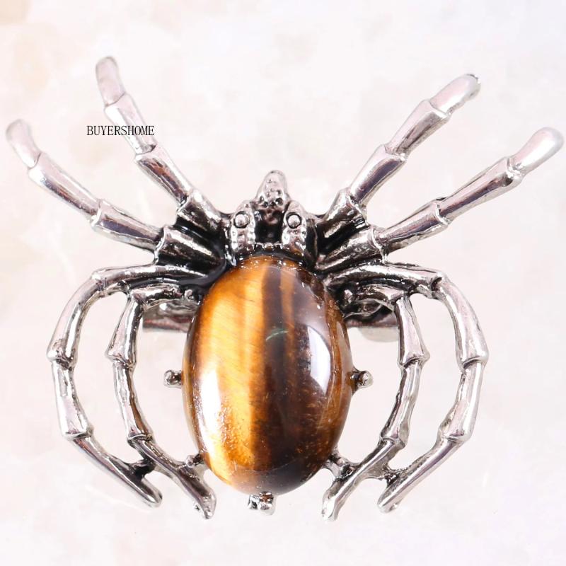 Spider Brooch Natural Stone Tiger's Eye Bead Pendant DIY Jewelry 1Pcs