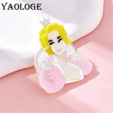Cartoon Crown Princess Girl Brooches Acrylic Figure Pins Badges