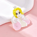 Cartoon Crown Princess Girl Brooches Acrylic Figure Pins Badges
