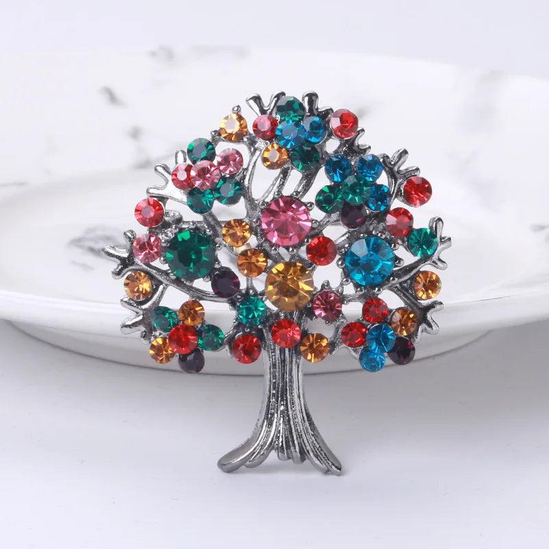 Rhinestone Life Tree Brooch for Woman Clothing