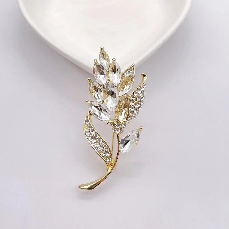 2 Colors Rhinestone Flower Brooch Women's Pin