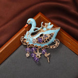 Elegant Retro Glaze Rhinestone Tassel Duck Brooch