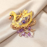 Elegant Retro Glaze Rhinestone Tassel Duck Brooch