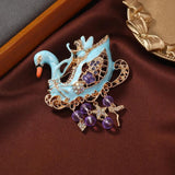 Elegant Retro Glaze Rhinestone Tassel Duck Brooch
