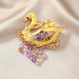 Elegant Retro Glaze Rhinestone Tassel Duck Brooch