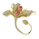 Magnolia Inlaid Cubic Zirconia 3-Color Brooch for Women