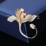 Magnolia Inlaid Cubic Zirconia 3-Color Brooch for Women