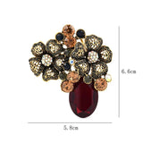 Red Crystal Flower Brooch Vase Coat Pin Wedding Jewelry