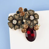 Red Crystal Flower Brooch Vase Coat Pin Wedding Jewelry