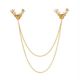 Christmas Elk Tassel Brooch Double Layer Chain Shirt Collar Pin Charm Jewelry