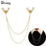 Christmas Elk Tassel Brooch Double Layer Chain Shirt Collar Pin Charm Jewelry