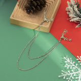 Christmas Elk Tassel Brooch Double Layer Chain Shirt Collar Pin Charm Jewelry