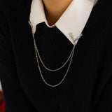 Christmas Elk Tassel Brooch Double Layer Chain Shirt Collar Pin Charm Jewelry