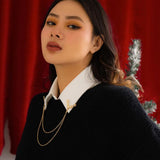 Christmas Elk Tassel Brooch Double Layer Chain Shirt Collar Pin Charm Jewelry