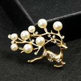 Christmas Deer Brooch Rhinestone Pearl Reindeer Deer Pin for Women