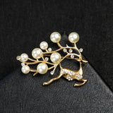 Christmas Deer Brooch Rhinestone Pearl Reindeer Deer Pin for Women