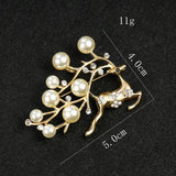 Christmas Deer Brooch Rhinestone Pearl Reindeer Deer Pin for Women