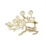 Christmas Deer Brooch Rhinestone Pearl Reindeer Deer Pin for Women