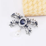 Rhinestone Pearl Bow Brooch Girl Pin Retro Corsage Accessories