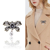 Rhinestone Pearl Bow Brooch Girl Pin Retro Corsage Accessories