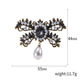Rhinestone Pearl Bow Brooch Girl Pin Retro Corsage Accessories