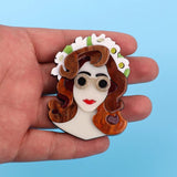 Acrylic Wreath Glasses Lady Brooch Brown Hair Girl Figure Lapel Pins
