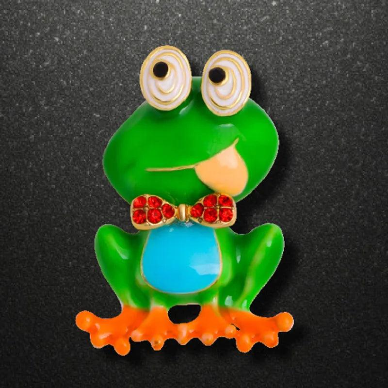 Green & Brown Frog Shape Brooches for Women Punk Party Pin Bijoux