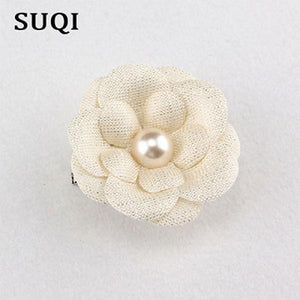 SUQI Jewelry Cloth Pearl Brooch Pin Flowers Hair Accessories