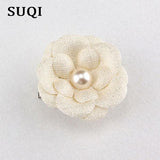 SUQI Jewelry Cloth Pearl Brooch Pin Flowers Hair Accessories