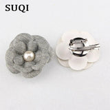 SUQI Jewelry Cloth Pearl Brooch Pin Flowers Hair Accessories