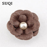 SUQI Jewelry Cloth Pearl Brooch Pin Flowers Hair Accessories