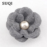 SUQI Jewelry Cloth Pearl Brooch Pin Flowers Hair Accessories