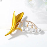 Simulated Pearl Bell Flower Brooch Tassel Jewelry Corsage Pins Gift