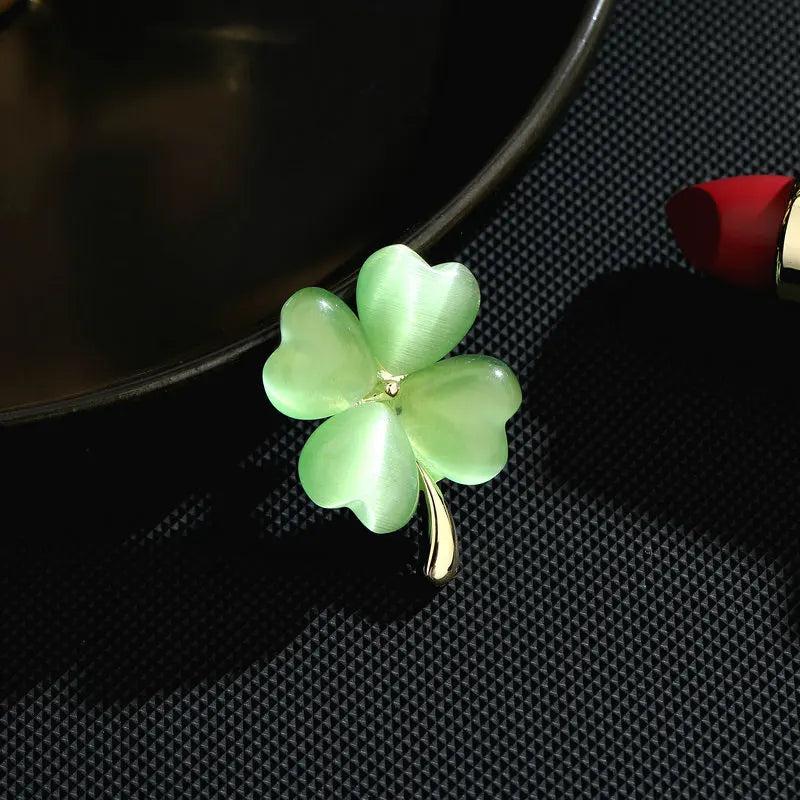 Four-leaf Clover Brooch Pin Plated Jewelry CZ Flower Corsage