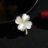 Four-leaf Clover Brooch Pin Plated Jewelry CZ Flower Corsage