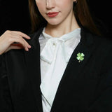 Four-leaf Clover Brooch Pin Plated Jewelry CZ Flower Corsage