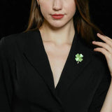 Four-leaf Clover Brooch Pin Plated Jewelry CZ Flower Corsage
