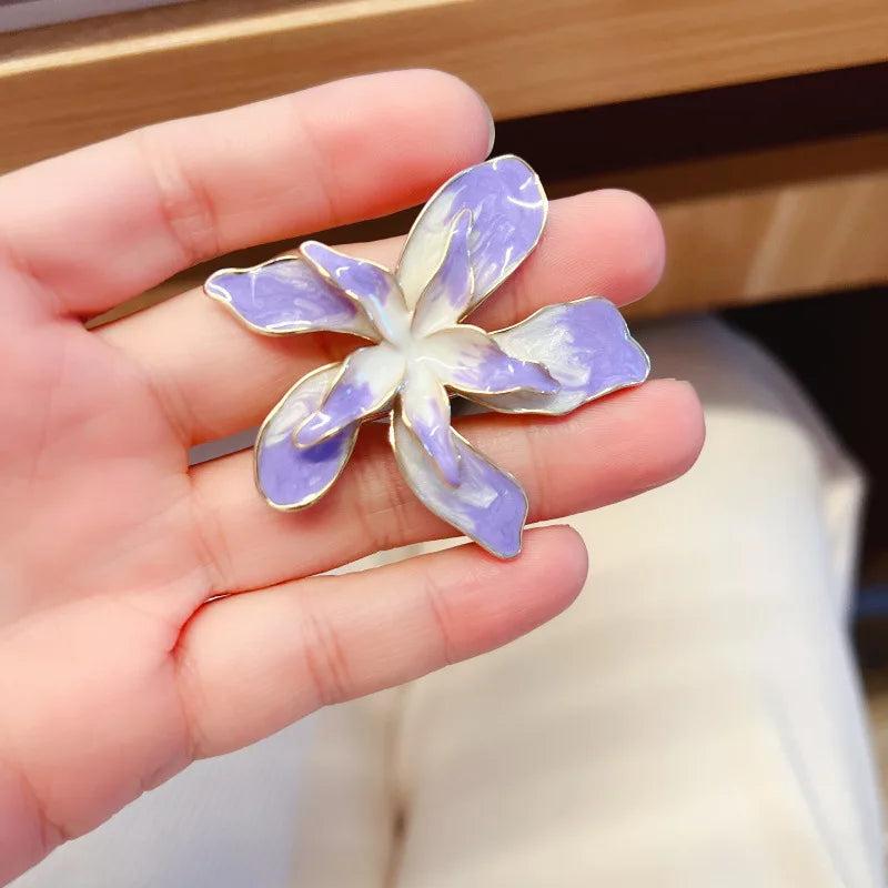 Colorful Enamel Drip Glaze Purple Metal Flowers Brooch