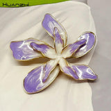 Colorful Enamel Drip Glaze Purple Metal Flowers Brooch