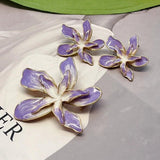 Colorful Enamel Drip Glaze Purple Metal Flowers Brooch