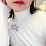 Colorful Enamel Drip Glaze Purple Metal Flowers Brooch